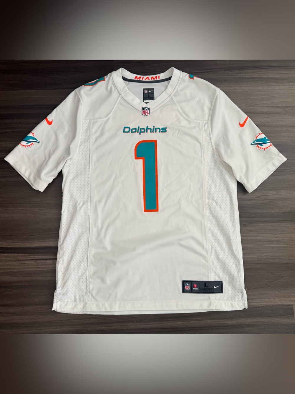 Nike Miami Dolphins Tua Tagovailoa #1 NFL On Field Game Away Jersey Men’s Large